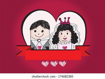 Cartoon hand drawn wedding couple wedding idea design