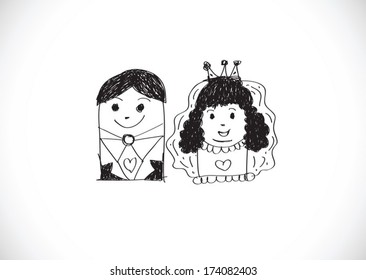 Cartoon hand drawn wedding couple wedding idea design