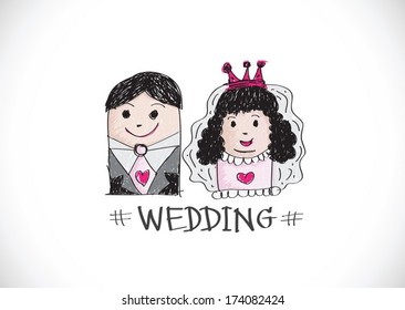 Cartoon hand drawn wedding couple wedding idea design