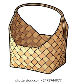 Cartoon hand drawn wicker basket isolated on white background. Vector doodle illustration