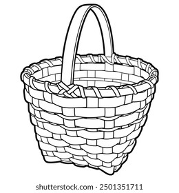 Cartoon hand drawn wicker basket isolated on white background. Vector doodle illustration
