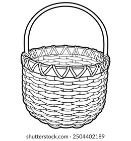 Cartoon hand drawn wicker basket isolated on white background. Vector doodle illustration