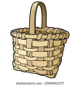 Cartoon hand drawn wicker basket isolated on white background. Vector doodle illustration