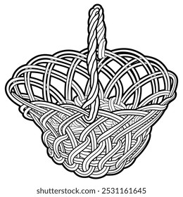 Cartoon hand drawn wicker basket isolated on white background. Vector doodle illustration
