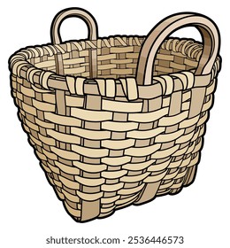 Cartoon hand drawn wicker basket isolated on white background. Vector doodle illustration