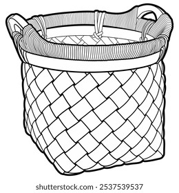 Cartoon hand drawn wicker basket. Vector doodle illustration