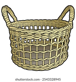 Cartoon hand drawn wicker basket isolated on white background. Vector doodle illustration
