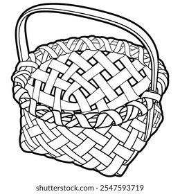 Cesta de vime desenhada à mão de desenho animado. Ilustração de rabisco vetorial