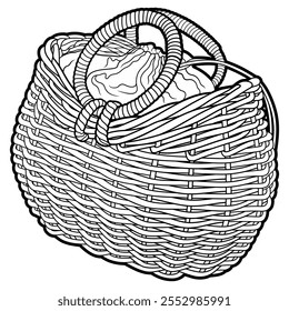 Cartoon hand drawn wicker basket. Vector doodle illustration