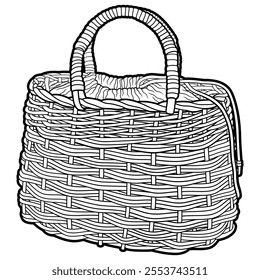 Cartoon hand drawn wicker basket. Vector doodle illustration