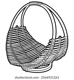 Cartoon hand drawn wicker basket. Vector doodle illustration