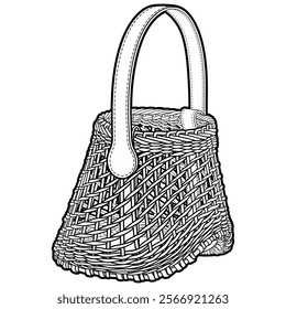 Cartoon hand drawn wicker basket. Vector doodle illustration