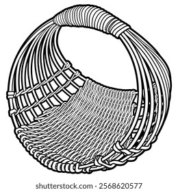 Cartoon hand drawn wicker basket. Vector doodle illustration