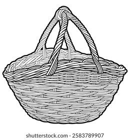 Cartoon hand drawn wicker basket. Vector doodle illustration