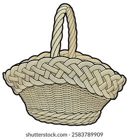Cartoon hand drawn wicker basket isolated on white background. Vector doodle illustration