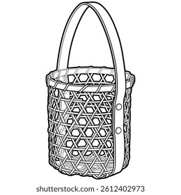 Cartoon hand drawn wicker basket. Vector doodle illustration