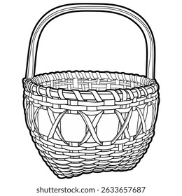 Cartoon hand drawn wicker basket isolated on white background. Vector doodle illustration