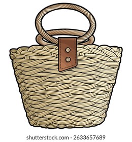 Cartoon hand drawn wicker basket isolated on white background. Vector doodle illustration