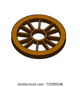 cartoon hand drown cart wheel wooden