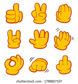 Cartoon-Hand Emotionen, Vektorset einzeln auf weißem Hintergrund.