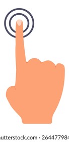 Cartoon hand with an extended index finger, pointing at a digital interface, representing interaction with touchscreen technology and the modern user experience in digital devices