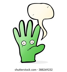 cartoon hand with eyes with speech bubble