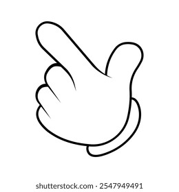 Desenho animado dedo da mão, apontando o dedo do cursor direito para pressionar o botão