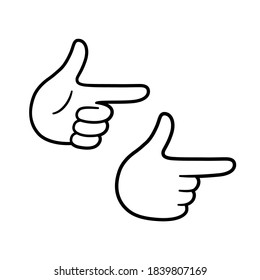 Cartoon Hand Gesture Showing Finger Guns. Simple Black And White Comic Drawing. Isolated Vector Illustration.