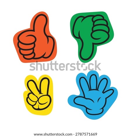 Cartoon Hand Gestures Sticker Pack - Retro Comic Vector Set