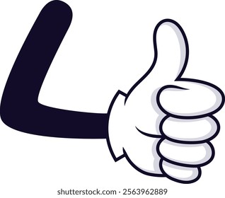 Cartoon hand giving a cheerful thumbs up sign, symbolizing approval and positive feedback in a vibrant and playful illustration, conveying a sense of agreement and encouragement