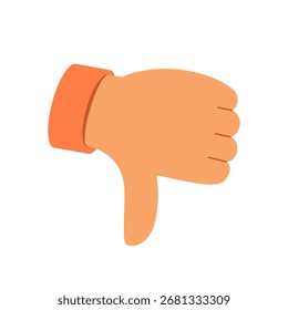 Mano de la historieta que da el gesto del pulgar abajo en estilo plano del diseño. Imagen Clipart aislada en el fondo.