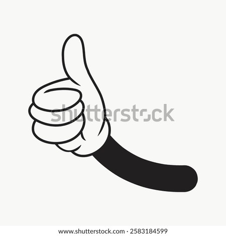 Cartoon hand giving a thumbs up. Black and white illustration of a thumbs up. Simple thumbs up drawing with a cartoon style. Positive gesture with thumbs up. Line art illustration vector.
