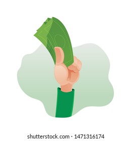 Cartoon Hand Hold Green Money Vector