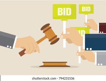  Cartoon, Hand holding auction paddle., vector eps10