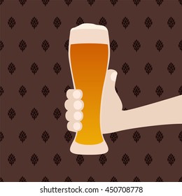 Cartoon hand holding beer glass. Vector illustration