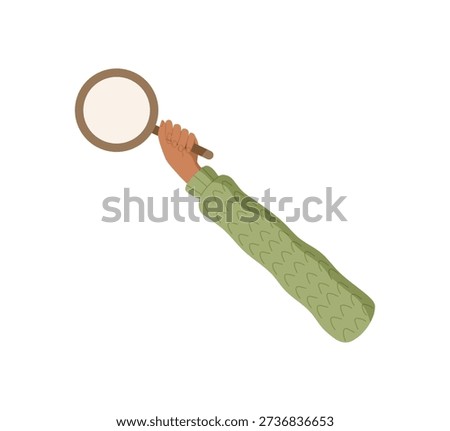 Cartoon hand holding blank circle. Empty arm grasp circular template. Simple symbol for feedback, review, survey, or opinion. Isolated modern element for communication or marketing.