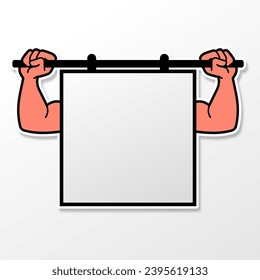 cartoon hand holding blank white board info sign