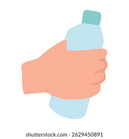 cartoon hand holding bottle side view. icon hand