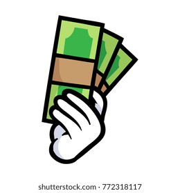 Cartoon Hand Holding Cash Money