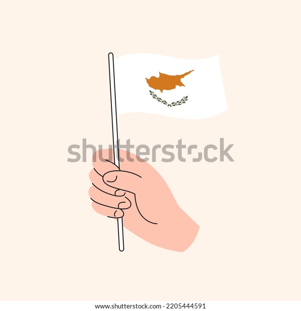 Cartoon Hand\
Holding Cypriot Flag, The Flag of Cyprus, Concept Illustration.\
Flat Design Isolated\
Vector.