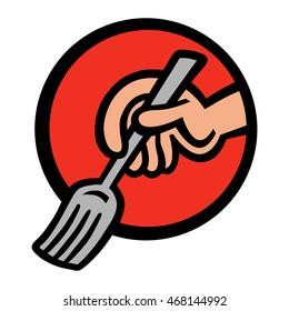 Cartoon Hand Holding Dining Fork To Eat Meal