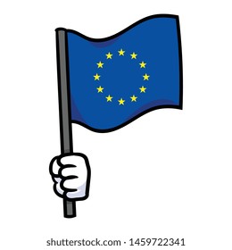 Cartoon Hand Holding European Union Flag