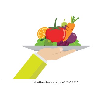 Cartoon, Hand holding healthy food., vector eps10