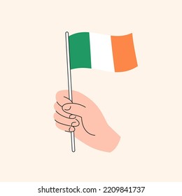 Cartoon Hand Holding Irish Flag, Flag of Ireland, Concept Illustration, Flat Design Isolated Vector.