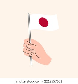Cartoon Hand Holding Japanese Flag, Flag of Japan, Concept Illustration, Flat Design Isolated Vector.