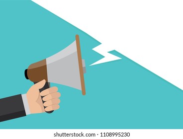 Cartoon, Hand holding megaphone with bubble speech.,vector eps10