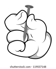 Cartoon hand - Holding Metal Nail- Vector Illustration