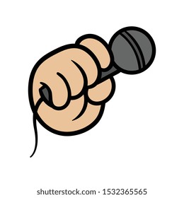Cartoon Hand Holding Microphone Vector Illustration