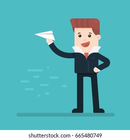Cartoon, Hand holding a paper airplane., vector eps10