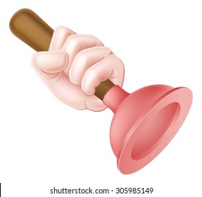 A Cartoon Hand Holding A Plunger